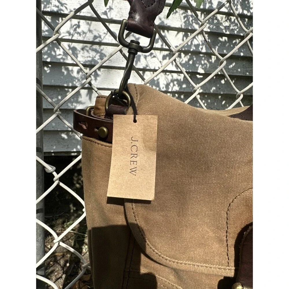 J. Crew Abingdon Abingdon Waxed Canvas Leather Messenger Bag Beige NWT